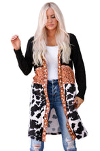 Load image into Gallery viewer, Black Western Pattern Cow Patchwork Open Front Cardigan