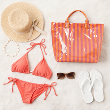 Load image into Gallery viewer, striped beach tote summer pool bag