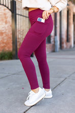 Load image into Gallery viewer, PreOrder | Maroon Full Length Leggings with Pocket - Luxe Leggings by Julia Rose®