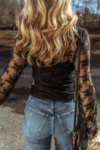 Load image into Gallery viewer, Black Mesh & Crochet Blouse