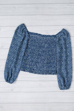 Load image into Gallery viewer, Green Square Neck Puff Sleeve Floral Smocked Top