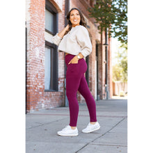 Load image into Gallery viewer, Buttery soft maroon leggings for women - High waist maroon leggings with side pockets