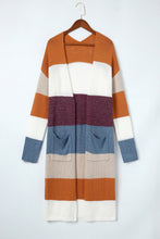 Load image into Gallery viewer, Rose Red Colorblock Open Front Long Knit Cardigan