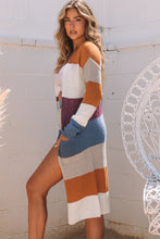 Load image into Gallery viewer, Rose Red Colorblock Open Front Long Knit Cardigan