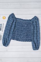 Load image into Gallery viewer, Green Square Neck Puff Sleeve Floral Smocked Top