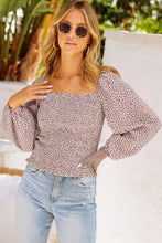 Load image into Gallery viewer, Green Square Neck Puff Sleeve Floral Smocked Top