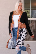 Load image into Gallery viewer, Black Western Pattern Cow Patchwork Open Front Cardigan