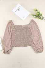 Load image into Gallery viewer, Green Square Neck Puff Sleeve Floral Smocked Top