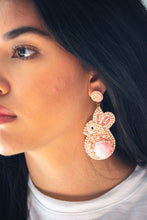 Load image into Gallery viewer, Easter Bunny Pom Seed Bead Earrings in Light Pink