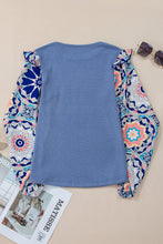 Load image into Gallery viewer, Waffle Floral Sleeve Top
