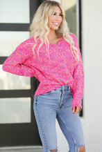 Load image into Gallery viewer, Dark Pink Colorful Spots Knitted V Neck Casual Sweater