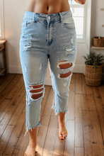 Load image into Gallery viewer, Light Wash Distressed Straight Leg Denim
