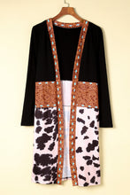 Load image into Gallery viewer, Black Western Pattern Cow Patchwork Open Front Cardigan
