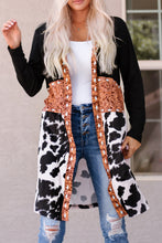 Load image into Gallery viewer, Black Western Pattern Cow Patchwork Open Front Cardigan