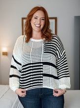 Load image into Gallery viewer, Black and White Stripe Knit Plus Size Sweater