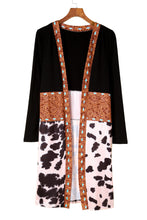 Load image into Gallery viewer, Black Western Pattern Cow Patchwork Open Front Cardigan