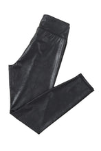Load image into Gallery viewer, Black Criss Cross Waist Leather Leggings