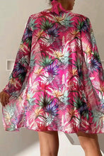 Load image into Gallery viewer, Rose Red 3pcs Tropical Contrast Trim Halter Bikini Set with Cover up