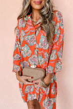Load image into Gallery viewer, Red Floral Print Lapel Collar Loose Shirt Mini Dress