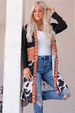 Load image into Gallery viewer, Black Western Pattern Cow Patchwork Open Front Cardigan