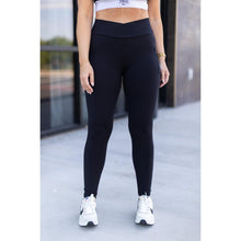 Load image into Gallery viewer, Julia Rose Stephanie crossover black pocket leggings, Women wearing black crossover leggings