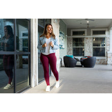 Load image into Gallery viewer, Buttery soft maroon leggings for women - High waist maroon leggings with side pockets