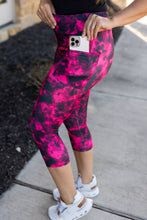 Load image into Gallery viewer, Ready to Ship | Pink and Black Tie Dye CAPRI with POCKETS - Luxe Leggings by Julia Rose®