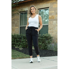 Load image into Gallery viewer, Julia Rose The Reagan black joggers, Women wearing black joggers Luxe Leggings by Julia Rose