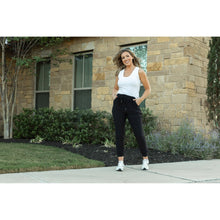 Load image into Gallery viewer, Julia Rose The Reagan black joggers, Women wearing black joggers Luxe Leggings by Julia Rose