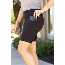 Load image into Gallery viewer, Julia Rose The Bree black 7-inch biker shorts, Women wearing black biker shorts high waisted