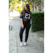 Load image into Gallery viewer, Julia Rose Gracie Green Panel Full Length Leggings women’s boutique leggings front view, Woman wearing Julia Rose Gracie leggings with green panel detail