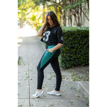 Load image into Gallery viewer, Julia Rose Gracie Green Panel Full Length Leggings women’s boutique leggings front view, Woman wearing Julia Rose Gracie leggings with green panel detail