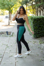 Load image into Gallery viewer, Julia Rose Gracie Green Panel Full Length Leggings women’s boutique leggings front view, Woman wearing Julia Rose Gracie leggings with green panel detail