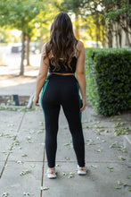 Load image into Gallery viewer, Julia Rose Gracie Green Panel Full Length Leggings women’s boutique leggings front view, Woman wearing Julia Rose Gracie leggings with green panel detail