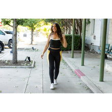 Load image into Gallery viewer, Julia Rose Yasmine Yellow Panel Full Length Leggings women’s boutique leggings front view, Woman wearing Julia Rose Yasmine leggings with yellow panel detail