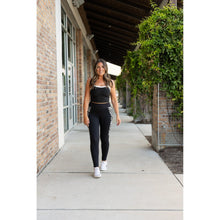 Load image into Gallery viewer, Women’s black leggings with zebra print panels Stretchy leggings withflattering fit"
