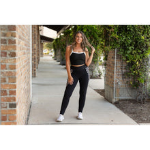 Load image into Gallery viewer, Julia Rose Carolina Cow Print Panel Leggings women’s boutique leggings front view, Woman wearing Julia Rose Carolina leggings with cow print panel detail