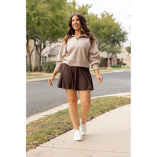 Load image into Gallery viewer, Stretchy brown Julia Rose skort styled for casual wear