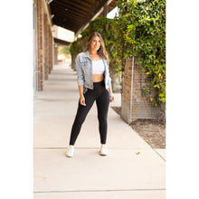 Load image into Gallery viewer, High waisted black leggings with plaid side panel