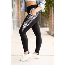 Load image into Gallery viewer, High waisted black leggings with plaid side panel