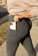 Load image into Gallery viewer, PreOrder | The Caitlin - CHARCOAL Crossover Full Length Leggings with Pockets Round 2 - Luxe Leggings by Julia Rose®