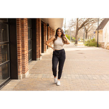 Load image into Gallery viewer, Julia Rose The Reagan black joggers, Women wearing black joggers Luxe Leggings by Julia Rose