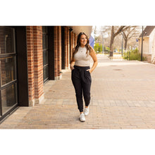 Load image into Gallery viewer, Julia Rose The Reagan black joggers, Women wearing black joggers Luxe Leggings by Julia Rose