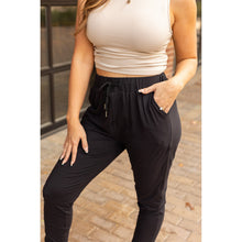 Load image into Gallery viewer, Julia Rose The Reagan black joggers, Women wearing black joggers Luxe Leggings by Julia Rose