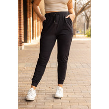Load image into Gallery viewer, Julia Rose The Reagan black joggers, Women wearing black joggers Luxe Leggings by Julia Rose