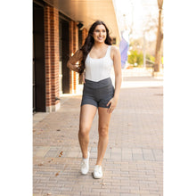 Load image into Gallery viewer, Julia Rose The Caleigh charcoal crossover 5-inch biker shorts high-waisted women’s shorts