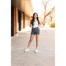 Load image into Gallery viewer, Julia Rose The Caleigh charcoal crossover 5-inch biker shorts high-waisted women’s shorts