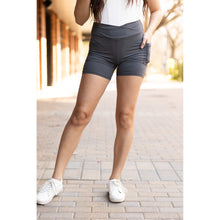 Load image into Gallery viewer, Julia Rose The Caleigh charcoal crossover 5-inch biker shorts high-waisted women’s shorts