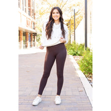 Load image into Gallery viewer, High waist brown crossover leggings for women. Buttery soft brown leggings with flattering waistband