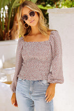 Load image into Gallery viewer, Green Square Neck Puff Sleeve Floral Smocked Top